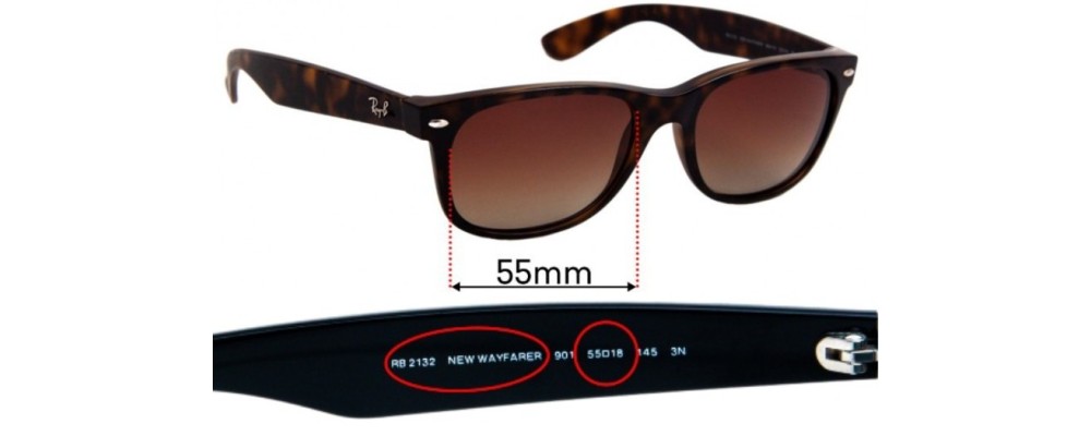 Ray Ban RB2132 New Wayfarer 55mm Replacement Lenses