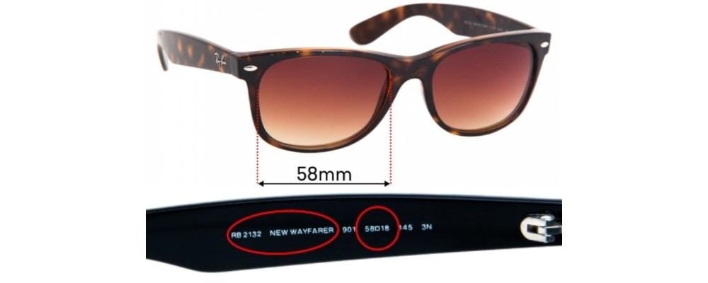 Ray Ban RB2132 New Wayfarer - 41mm Tall 58mm Replacement Lenses