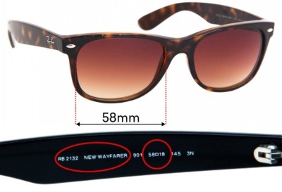 Ray Ban RB2132 New Wayfarer Replacement Lenses 58mm wide 