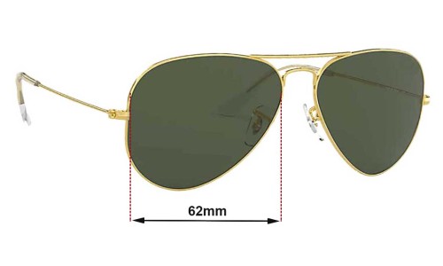 Ray Ban Aviators Large Metal RB3026 Replacement Sunglass Lenses - 62mm across 